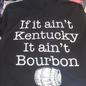 Black shirt with white lettering